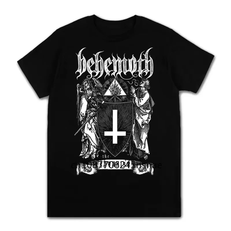 Men Clothing Summer T-shirts Black Metal T Shirt Man Behemoth Printed O Neck Short Sleeve Tees Tops Oversized Streetwear Autumn