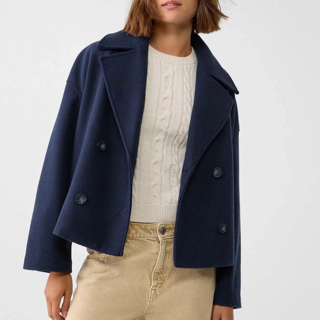 Women Wool Coats Elegant Short Coat Double Breasted Long Sleeve Jackets Blends Solid Casual Pockets Jacket Office Lady Autumn