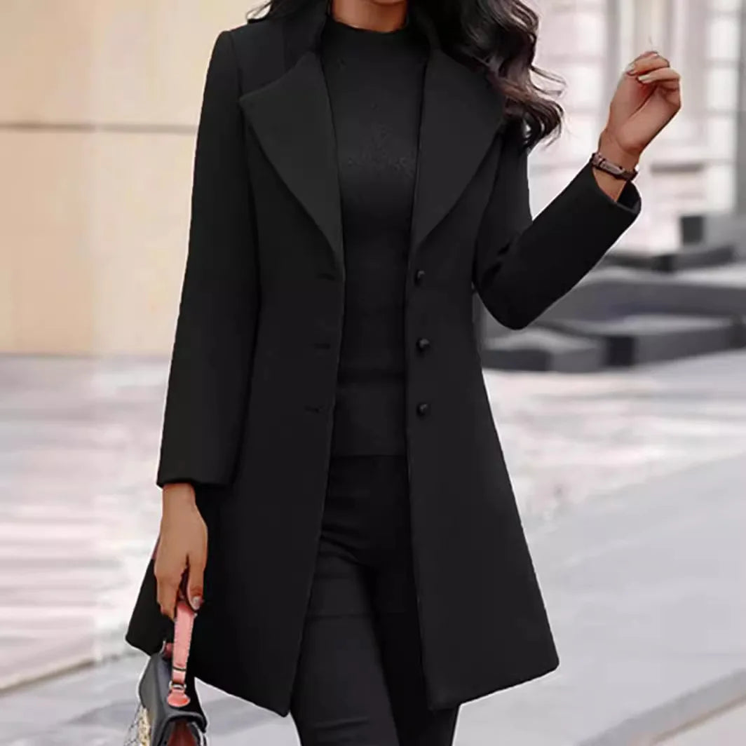 Wool Coat Jacket Women Woolen Outerwear Single Breasted Turn Down Collar Slim Mid Length Overcoat Office Lady Autumn Winter 2025