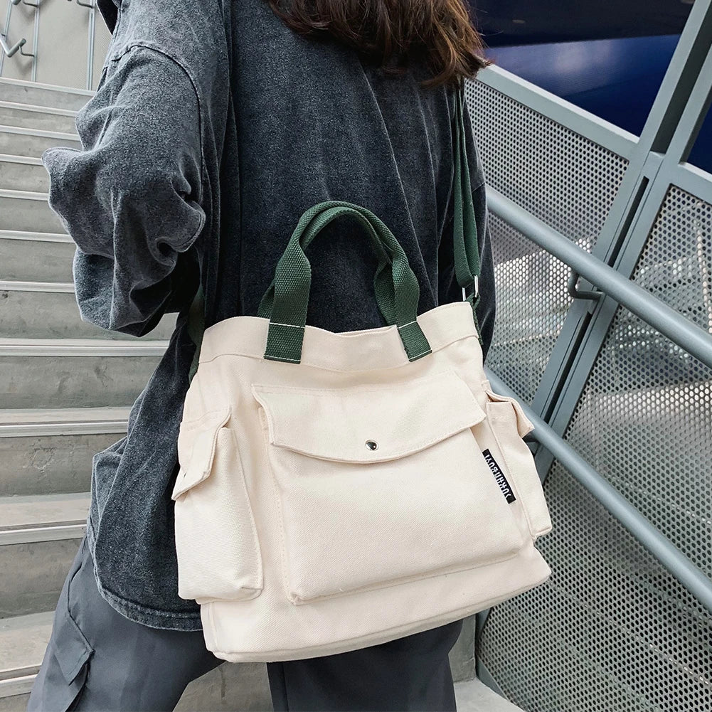 Women's School Messenger Bags For Women Shoulder Ladies Designer Handbag Solid Large Capacity Casual Canvas Shoulder Female Bags