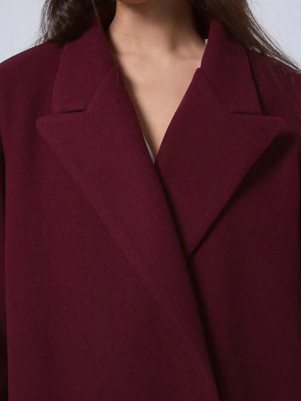 Wine-red Woolen Coat For Women, Long Autumn New Slim-fit Overcoat, Hepburn-style Knee-length Wool Coat