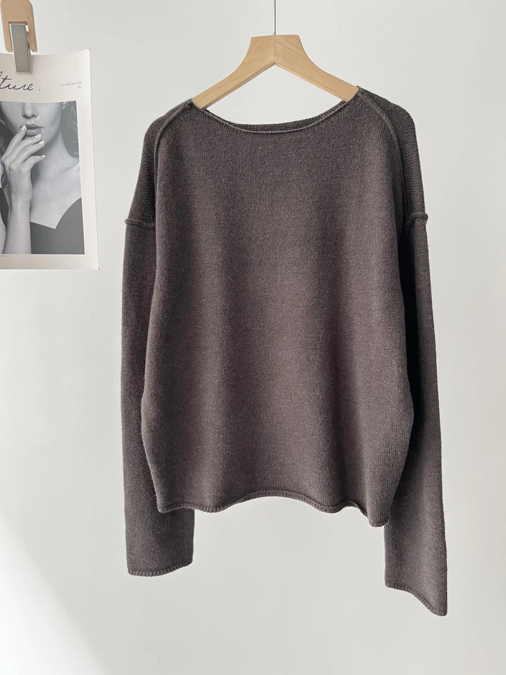 Women's clothing loose multi-color base with soft waxy wool blend round neck long-sleeved knitted sweater 16A