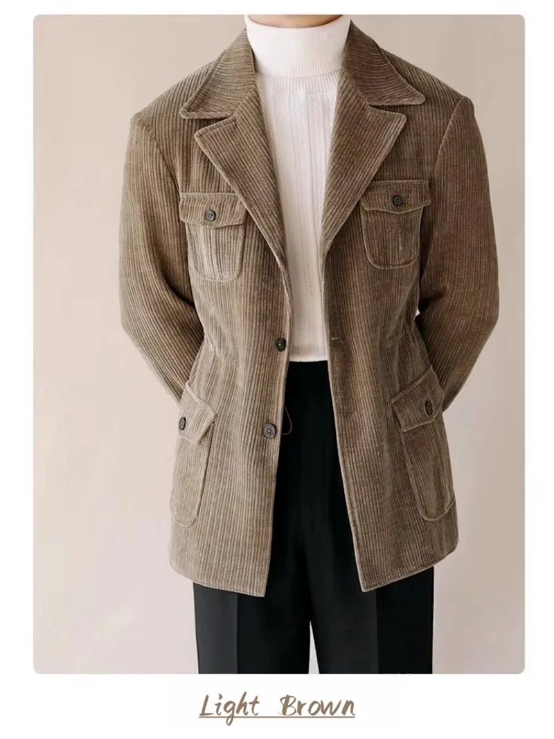 Corduroy Jackets For Man Elegant Men's Suits Comfortable Work Wear Male Blazer Luxury Man Jacket Winter Work Clothes Ribbed Coat