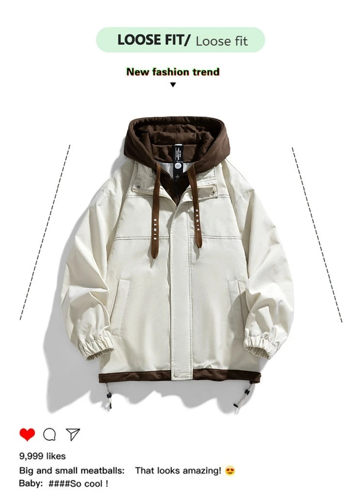 Men's Jacket Thin Hooded Jacket Youth Autumn and Winter New Popular Color Matching High-end Baseball Uniform Casual Hooded