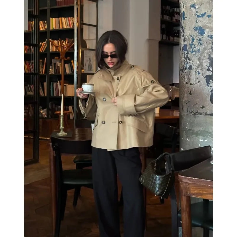 Trench Lady Coat Long Sleeve Coats Woman Jackets Casual Black Urban Classic Elegant New Denim Solid Cropped Outerwears