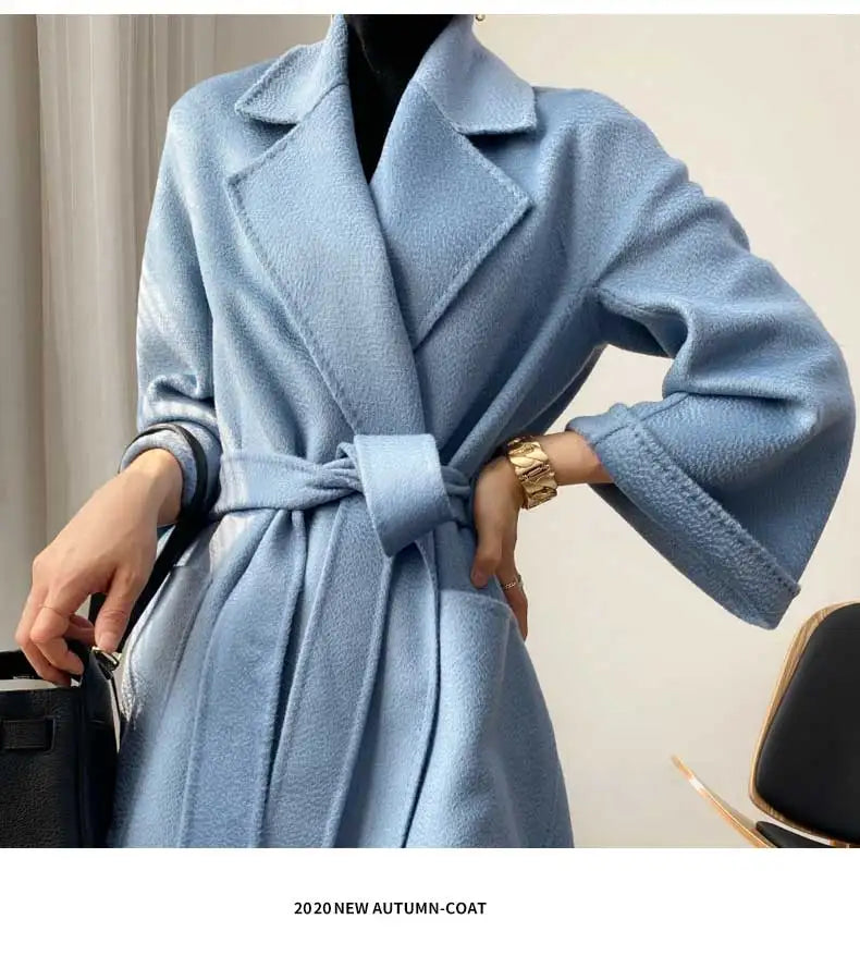 Women Double-Sided 20% Cashmere Wool Coat Jacket Women Long Beautiful Woolen Winter Autumn Warm Fashion Water Ripple Cloak