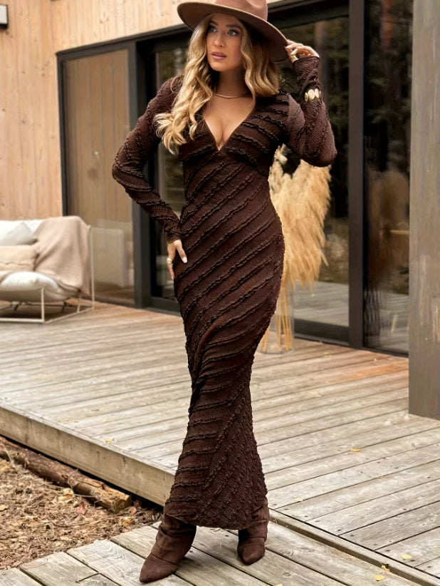 Women Clothing Party Dress V Neck Evening Dress Sexy Party Maxi Female Dress 2026 New Long Sleeves Solid Clothes