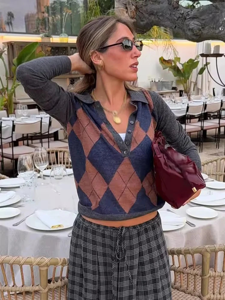 Women Sweater Pullover 2025 Autumn Winter New Fashion Long Sleeves Printing Women Sweater Pullover Elegant Hight Street Top