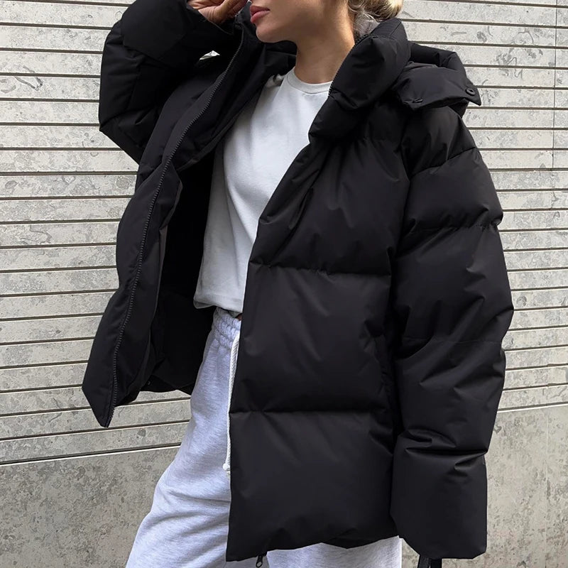 2024 Women Winter Coat Long Sleeve Hooded Thick Cotton Down Coat Women Tops Loose Style Warm Jacket Coat Casaco Feminino