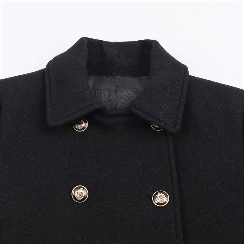 Women's Wool Coat Solid Color Lapel Short Double-Breasted Coat  Autumn and Winter Casual Simple Clothing