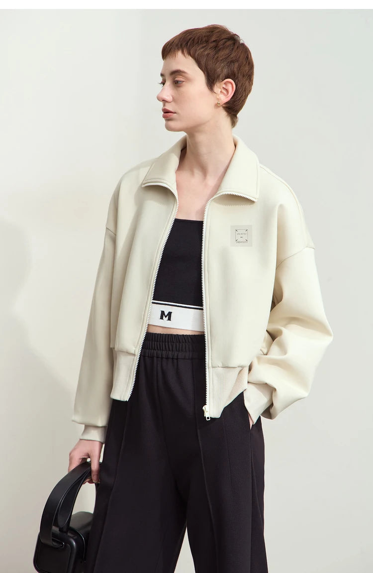 Amii Fall Clothes 2024 Women Casual Zip Up Short Coat Women Sweatshirt Solid Turtleneck Loose Sports Streetwear Jacket 12443222