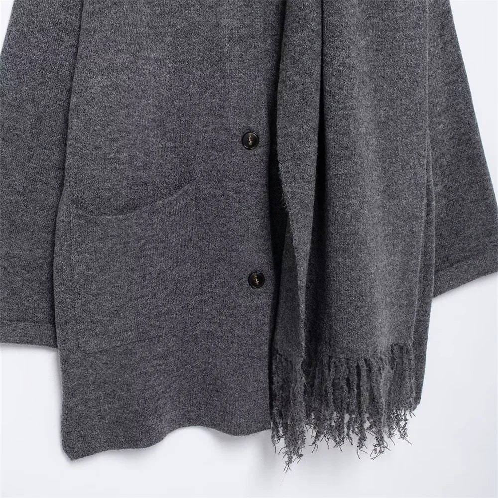 Women's Wear Scarf Loose Versatile Knitted Coat Autumn/Winter New Round Neck Long Sleeve Solid Color Coat