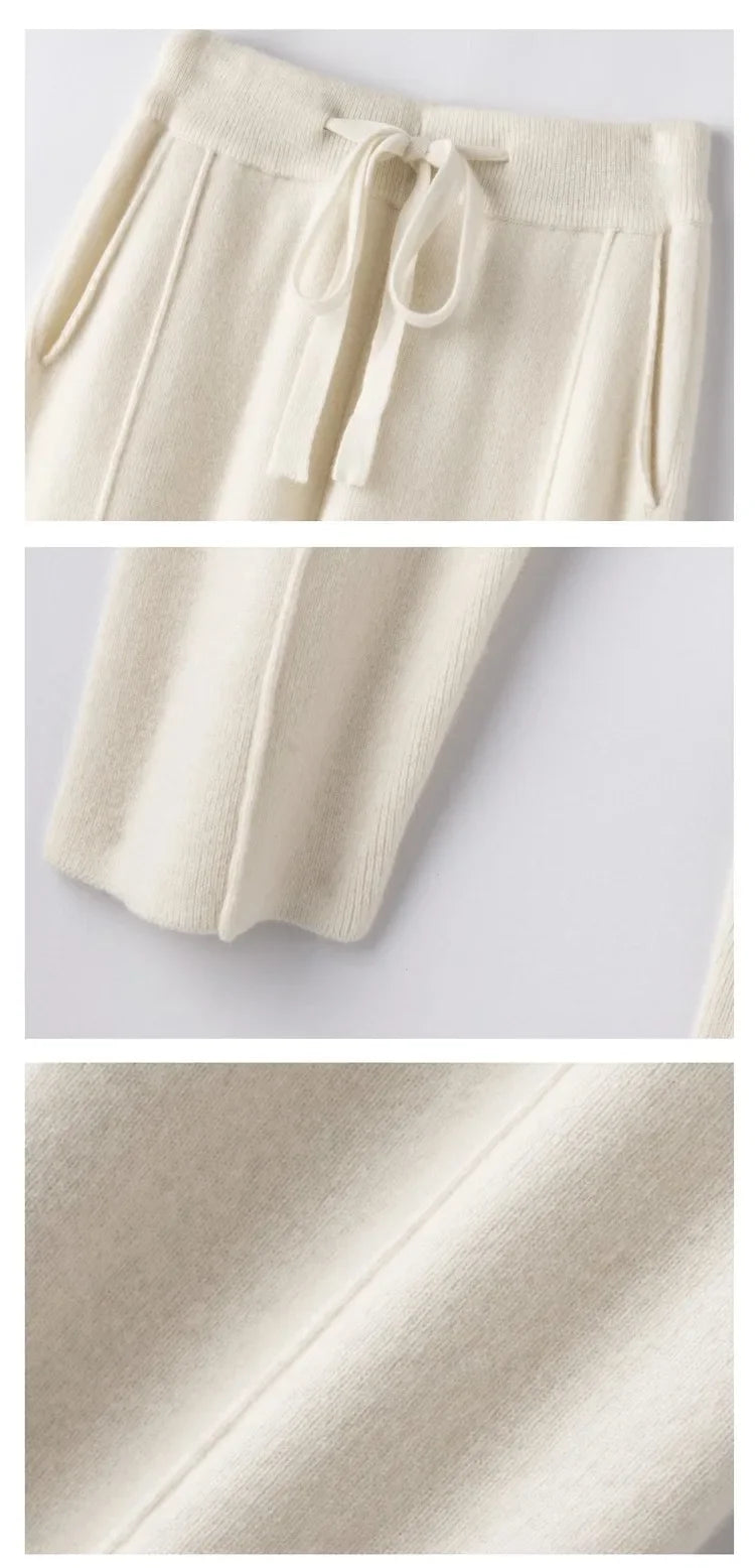 Cashmere Sweatpants Women Autumn Winter 2023 New Fashion High Waisted Drawstring Pants Casual Knitted Harem Pants