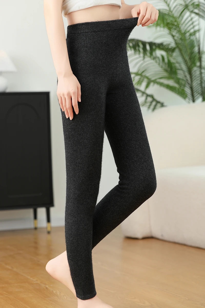 2025 Autumn&Winter Women Knitted Cashmere Wool Pants  Warm Receiving abdomen High elasticity High-quality Basic Slimming legging
