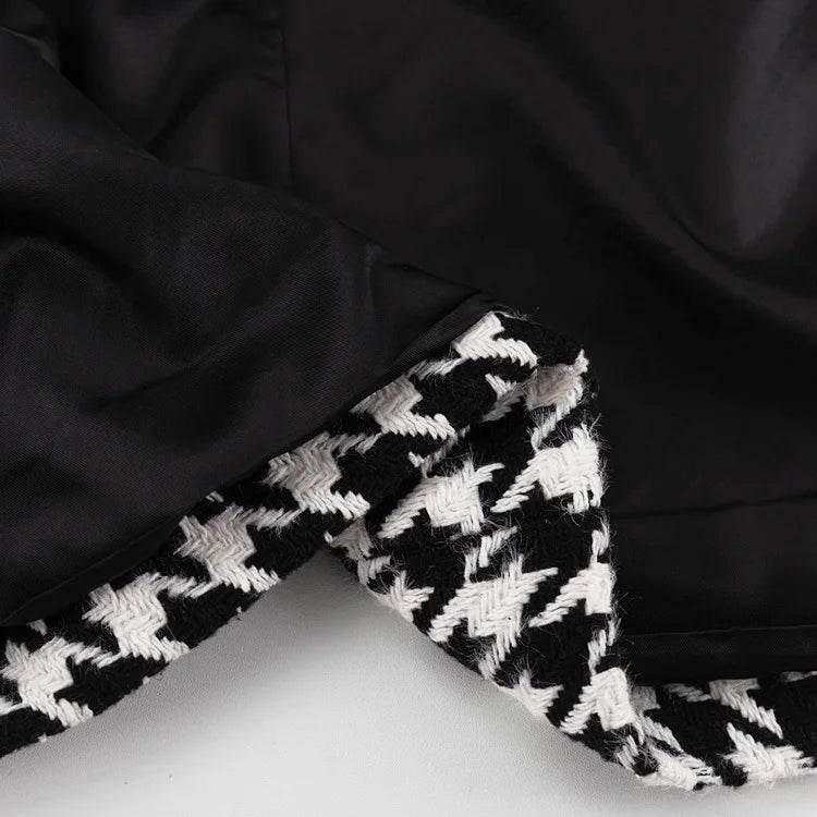 Long Coat Women Coats Work Turn Down Collar Houndstooth Thick Work Trench Streetwear Elegant Jackets Open Stith Autumn Winter