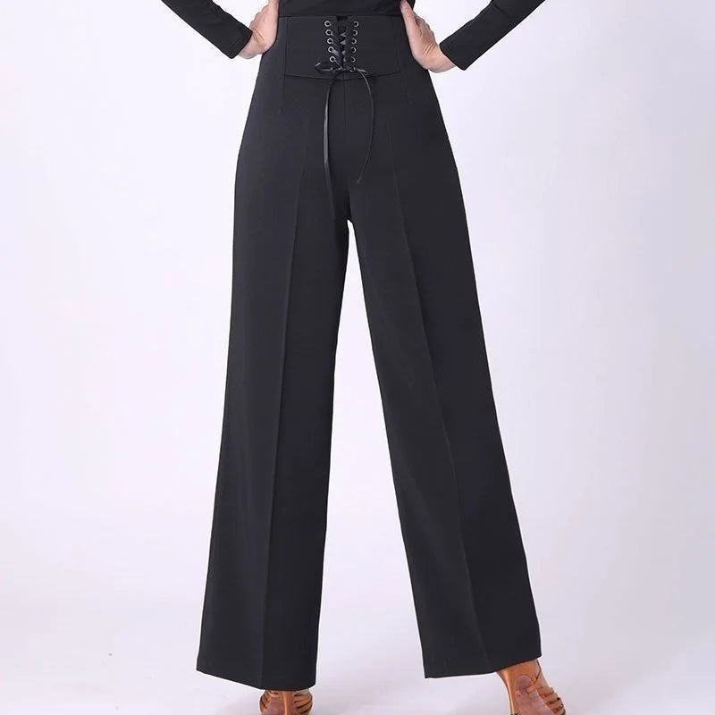 Women Trousers Latin Dance Pants Modern Dance Ballroom Dancing Wide-Leg Pants Ladies High Waist Casual Loose Chiffon Trousers