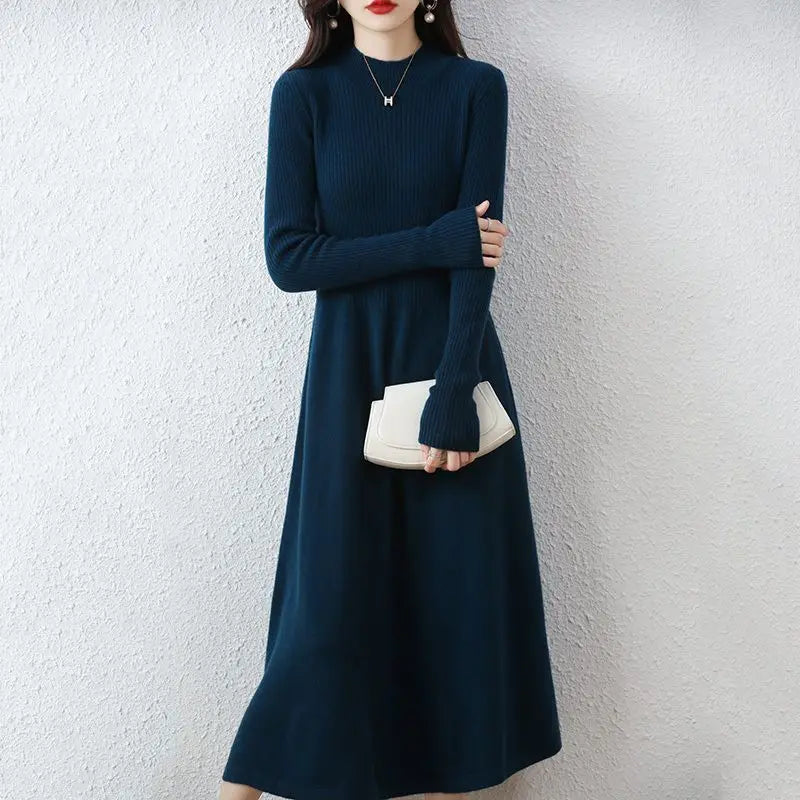 Wool Dress Long Cashmere Waist Over Knee Knit Sweater Skirt Elegant and Fashionable Women's Clothing in Autumn and Winter