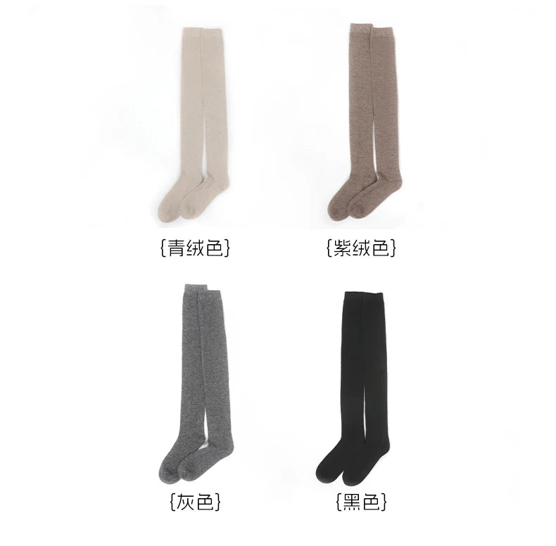 100% Cashmere Women Stockings New Fashion Autumn Casual Solid Color Warm Socks For Woman Soft Winter Knee High Socks Long