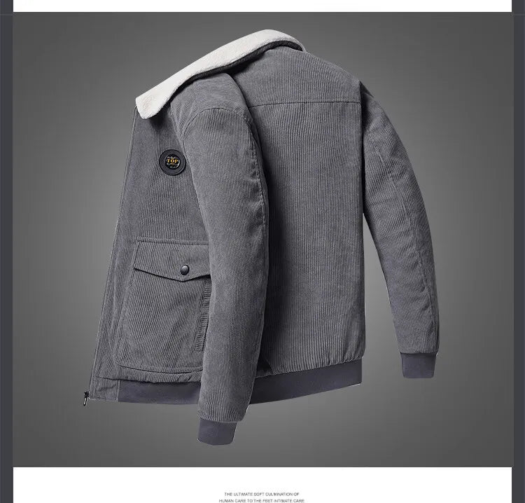 Corduroy lamb wool jacket men's winter loose fleece thickened casual lapel jacket men's clothes men jacket