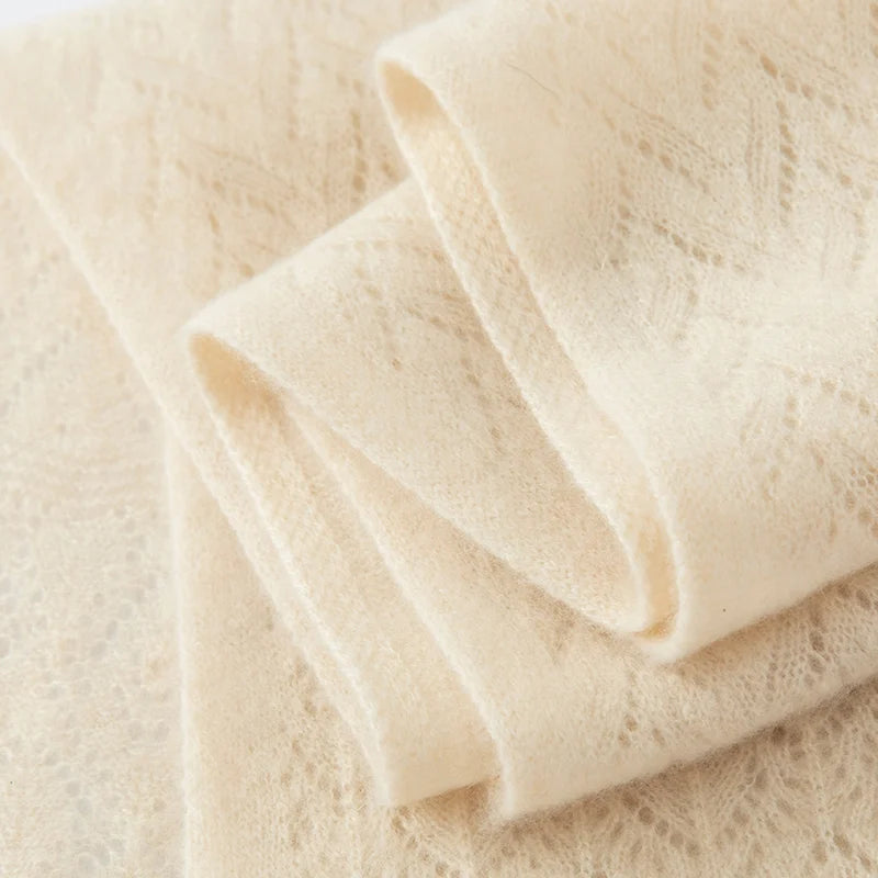 Women 100% Pure Cashmere Knit Scarf Patterned Winter Warm Soft Cozy Fashion Casual Neck Warmer Cold Weather Accessory