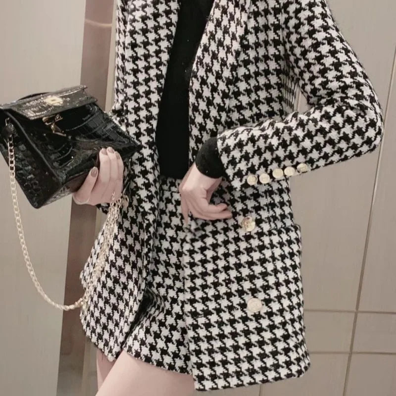 Clothes Elegant Two-piece Blazers and Shorts Suits for Women Plaid Womens Short Pants Set Business 2023 Luxury Summer Outfit Kit