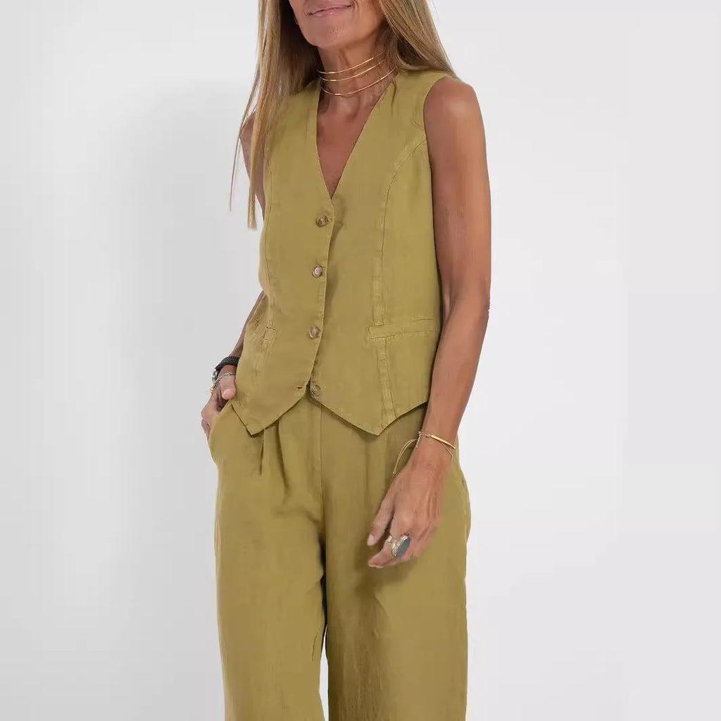 Women's Clothing 2025 Spring Summer New Fashionable Vest Pants Collage Splicing Pure Sleeveless Color Temperament Casual Suit