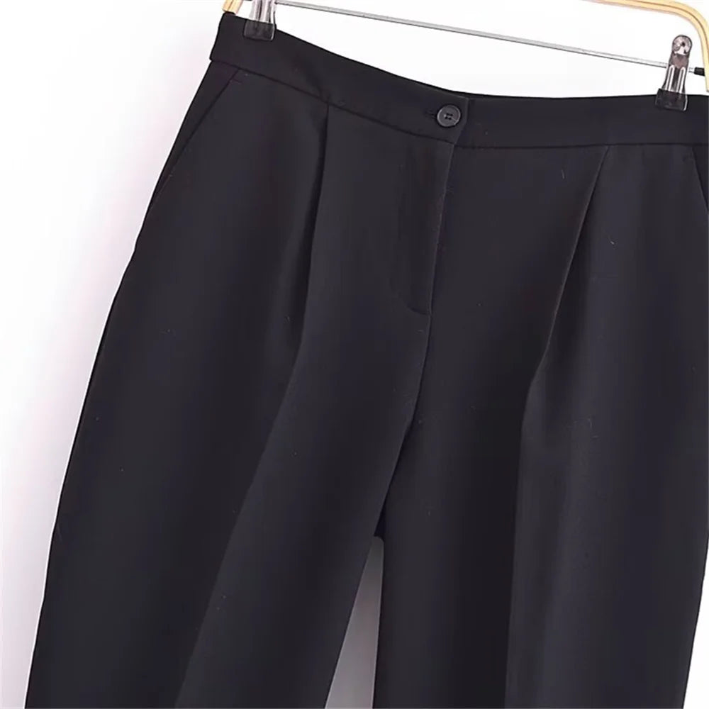 autumn new women's casual long sleeved top with open design, casual suit jacket with pleats and ankle pants set