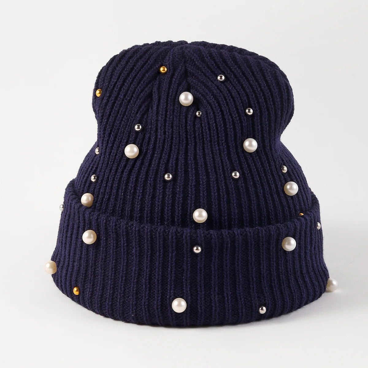 New Autumn And Winter Woolen Hat For Women, Fashionable Pearl Embellishment, Winter Warm Knitted Hat
