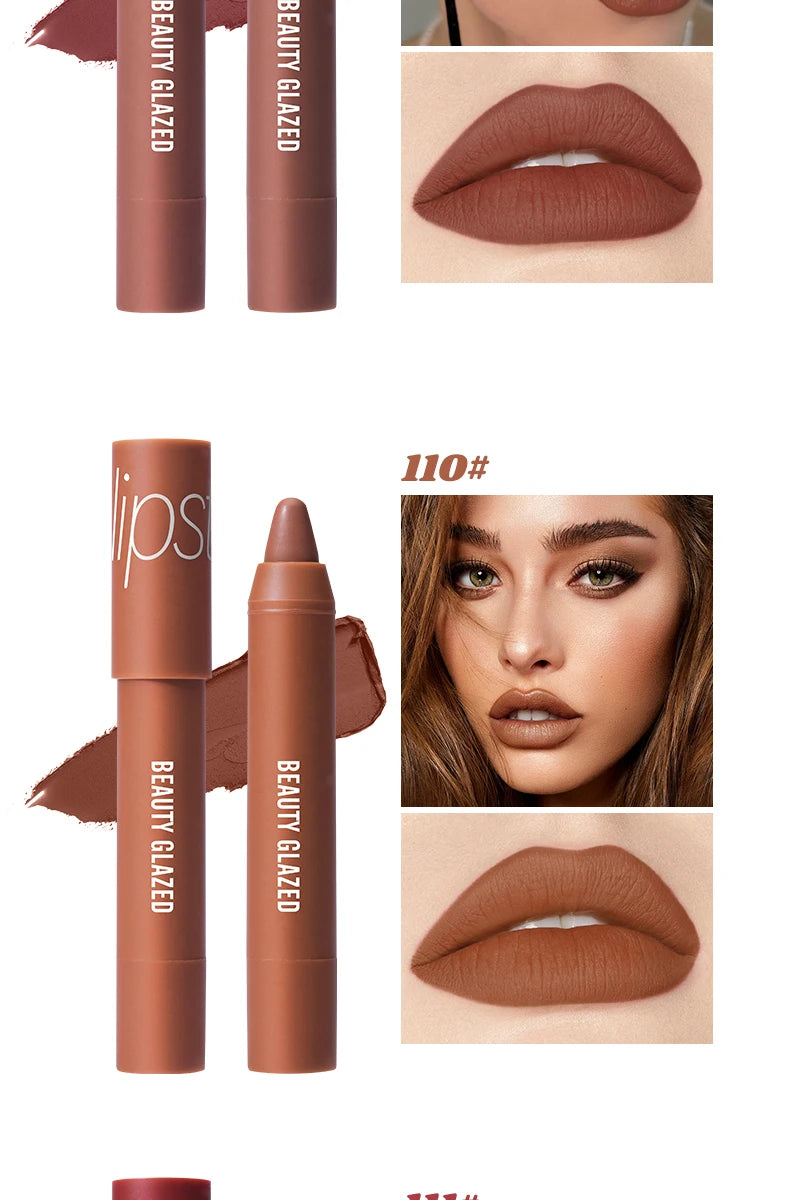 12-Color Matte Waterproof Lipstick Pen - Long-Lasting, Vibrant Berry Tone, Plant-Based Squalane, Smooth Application for All Skin