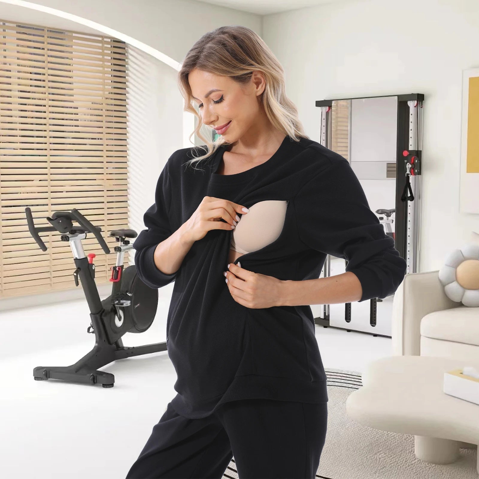 2025 New Maternity Clothes Wear Waffle Breastfeeding Sweater Hoodies Pregnancy Casual Tops for Pregnant Women Autumn Winter