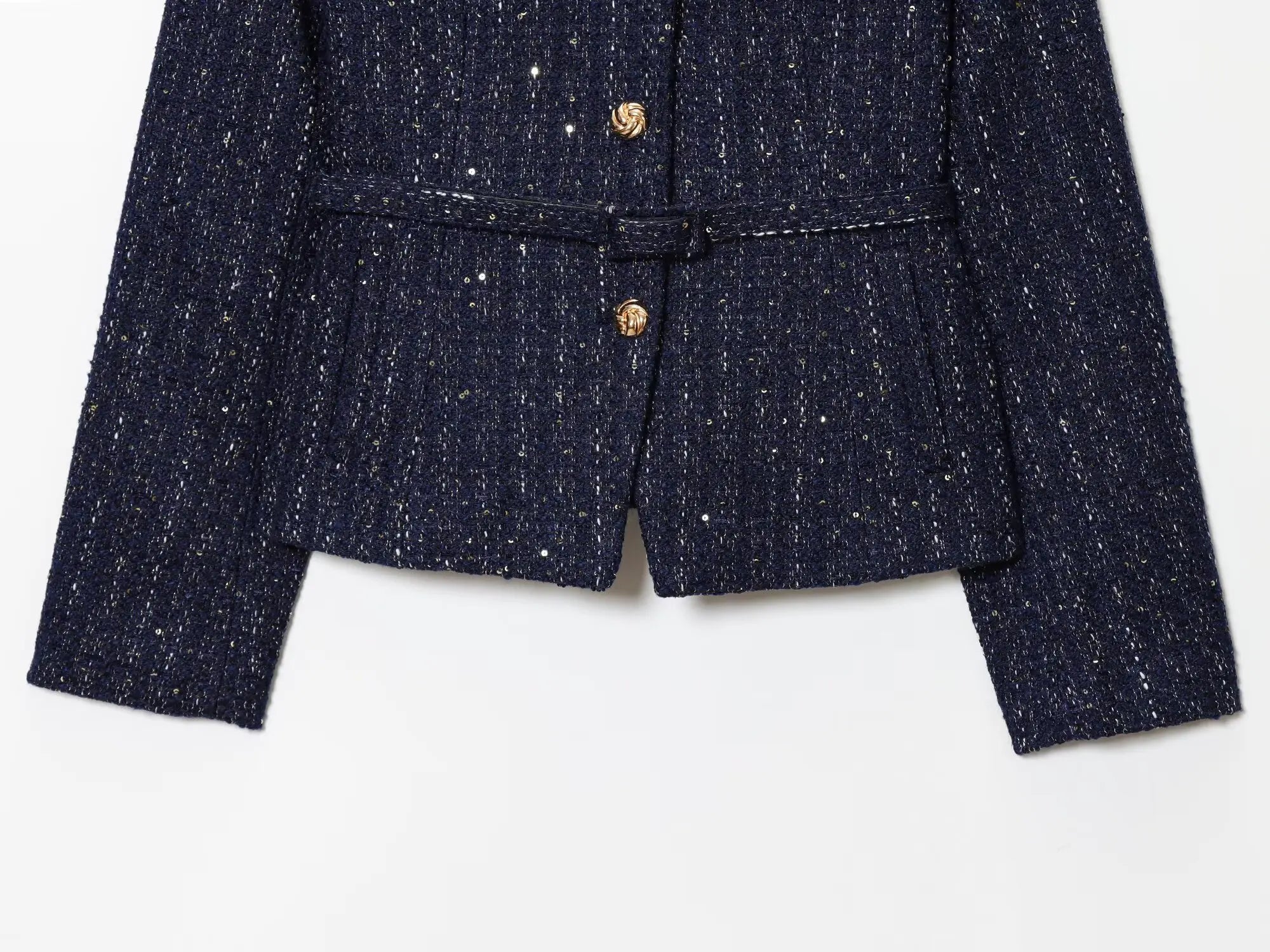 BSAY tweed jacket with belt women's clothing autumn winter new Round long sleeved button up outerwear chic France short coats