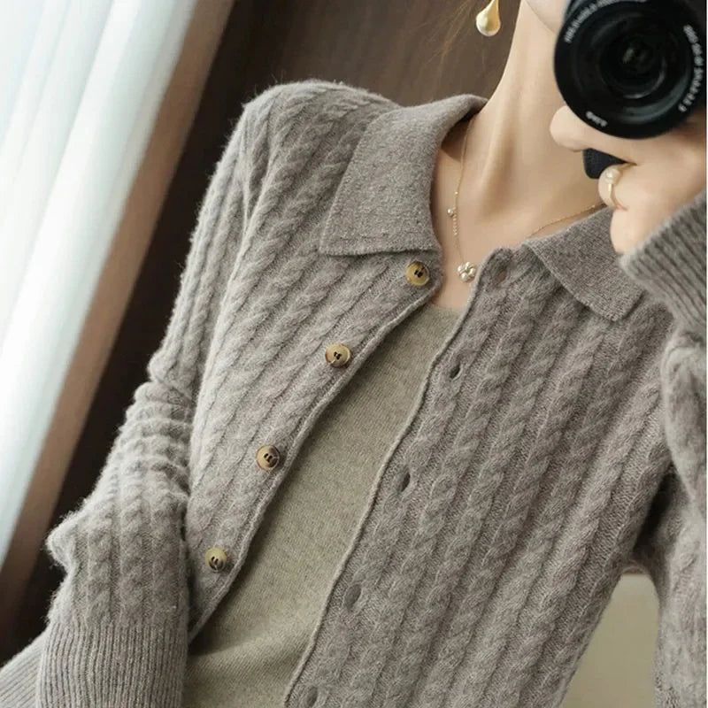 Cashmere Sweater For Women Autumn And Winter New Knitted Cardigan For Women Loose Fitting Woolen Sweater Lapel Jacket Camel XXXL