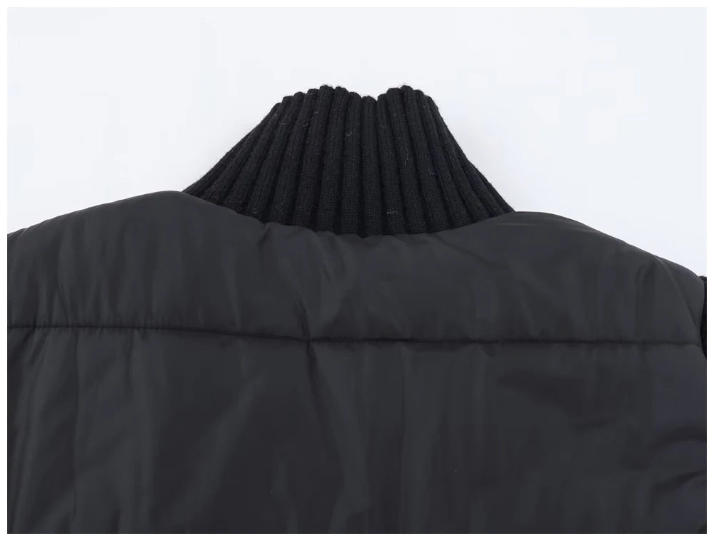 Womens Jacket Stand Collar Quilted Patchwork Knit Sleeves Casual Versatile Jacket Essential Autumn And Winter Item Trafizaran