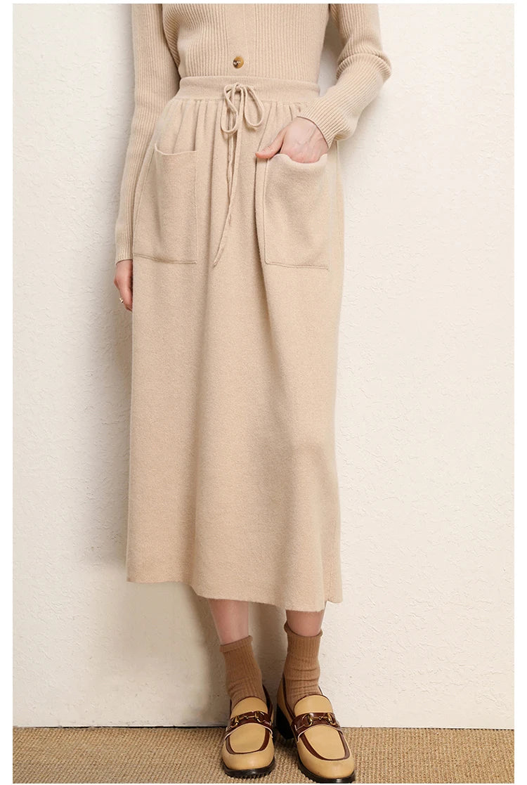 Cashmere Skirt Knitted Skirt Half Skirt, Double Pocket A-Line Skirt Skirts Plus Size Women Long Elegant Dress Women Clothing
