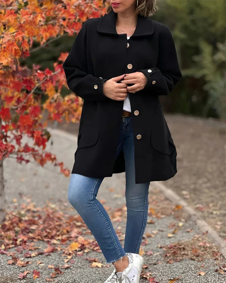 2024 Autumn and Winter New Style Women's Lapel Solid Color Casual Bow Woolen Coat Women's Clothing Пальто Женское