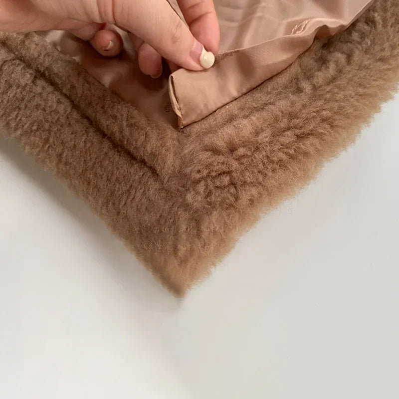 Reality Fur Coat Wool Cloak Fashion Sheep Wool Jacket Winter Real Fur Woolen Women Fashion Teddy Lady Streetwear Warm Overcoat