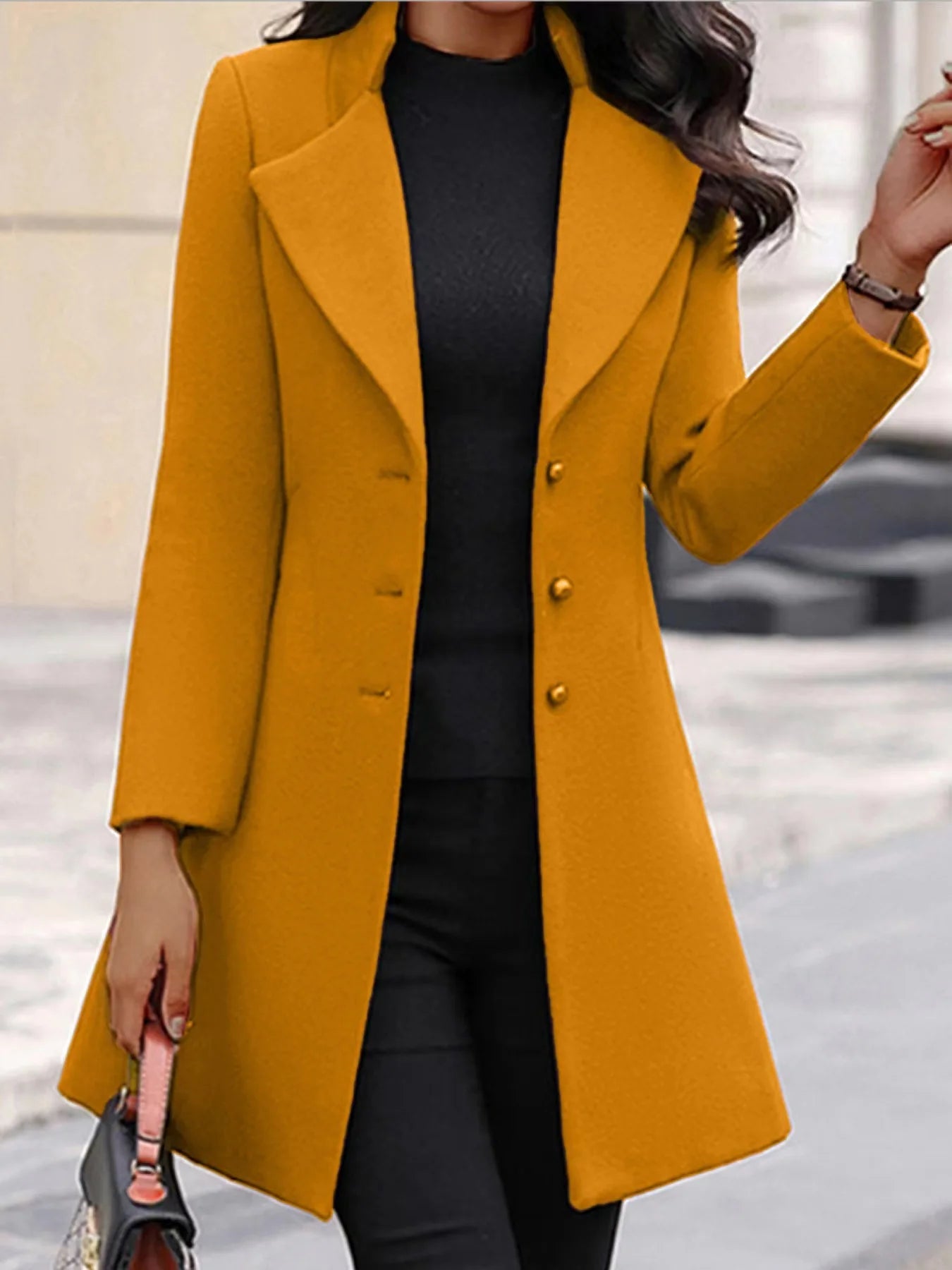 Wool Coat Jacket Women Woolen Outerwear Single Breasted Turn Down Collar Slim Mid Length Overcoat Office Lady Autumn Winter 2025