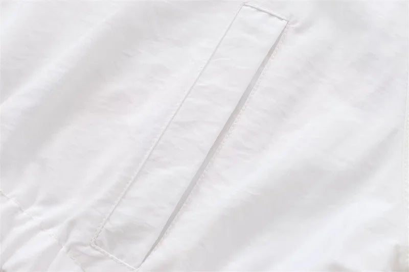 Women's Jacket 2025 Autumn New Arrival White Long Sleeve Simple Style Nylon Short Sports Hooded Top Jacket Casual Fashion