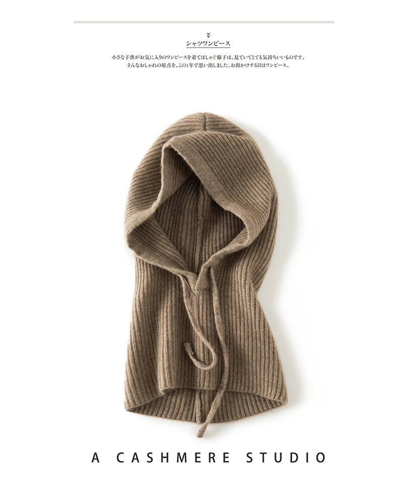 Wool Cashmere Knitted Hood Hat Scarf Elegant Hats Beanies Women Men Winter Neck Warm Balaclava Headgear Caps Unisex 4 New Colors