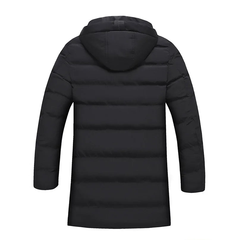 Man Down Jacket Winter Fashion Thicken Solid Color Hooded Male Outerwear Cold-proof Mid Length Long Sleeve Zipper Men Coat