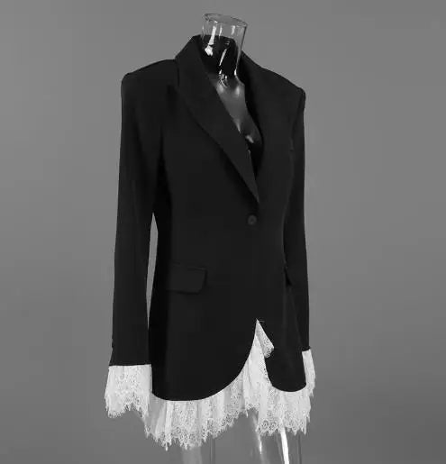 Women's Coat 2025 Autumn New V-Neck Lace Lace Queen Style Black Temperament Small Suit Coat Gorgeous Retro Elegant Coat