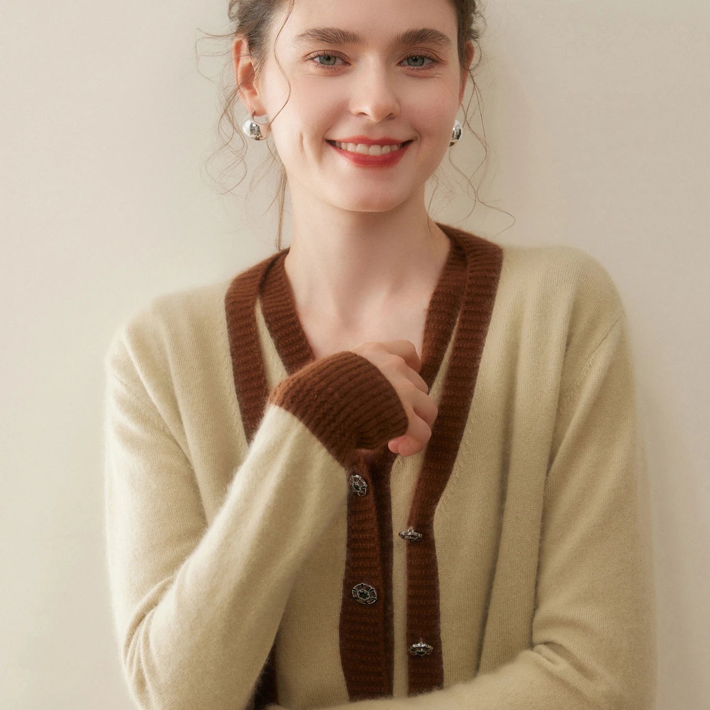 Women Cashmere Sweater V-neck  Cardigan and Vest Set Spring Autumn Winter 100% Cashmere Knitwear Long Sleeve Top Waistcoat Suit