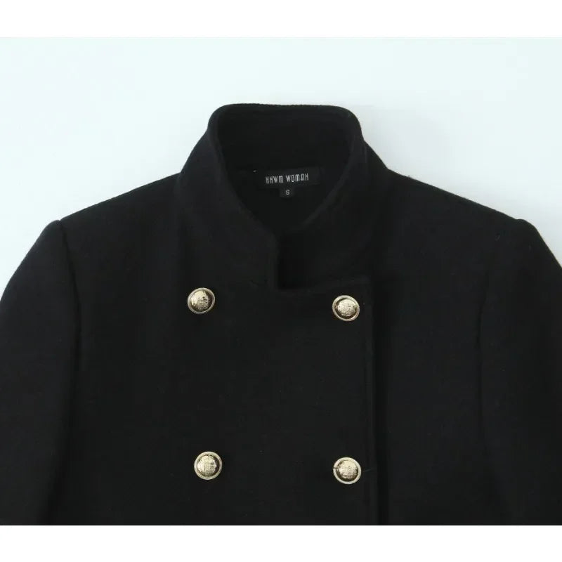 Woolen Coat Fall Fashion Black Long Coat Elegant And Pretty Women's Coats American Retro Autumn Outerwear Urban Coats