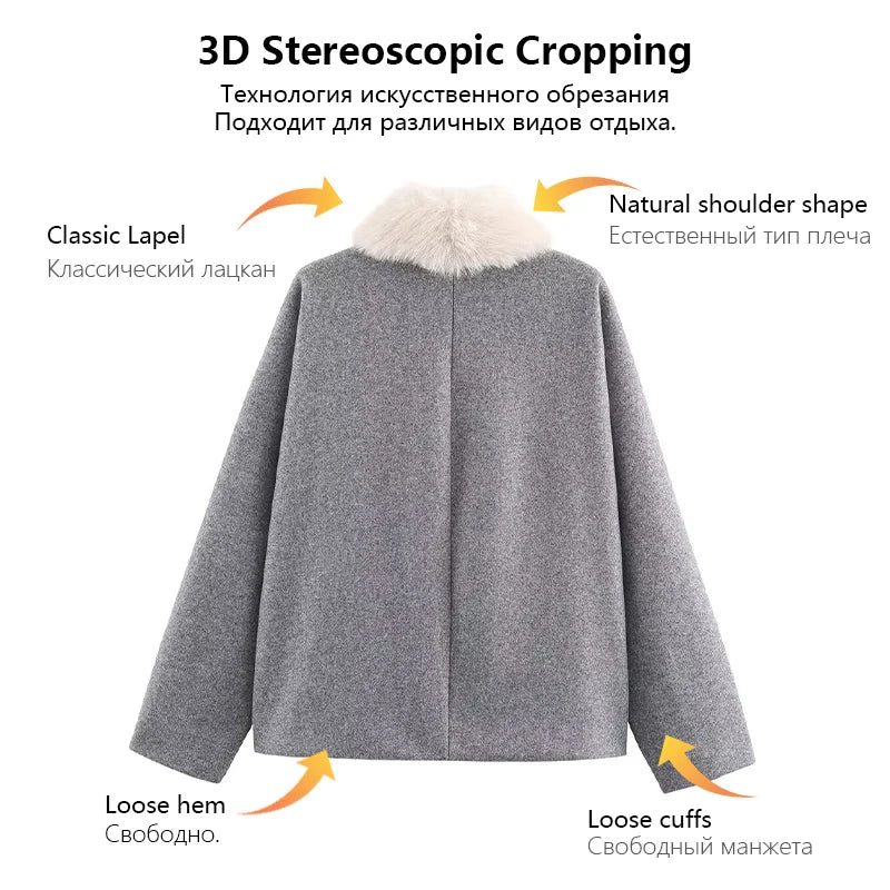 Womens Fashion Coat With Fur Collar Single Breasted Wool Coat Stylish And Versatile Suitable For Everyday And Work Wear