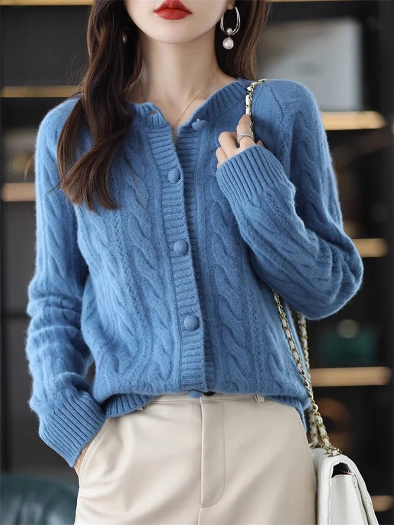 Cashmere Sweater For Women Autumn And Winter New Knitted Cardigan For Women Loose Fitting Woolen Sweater Lapel Jacket Camel XXXL