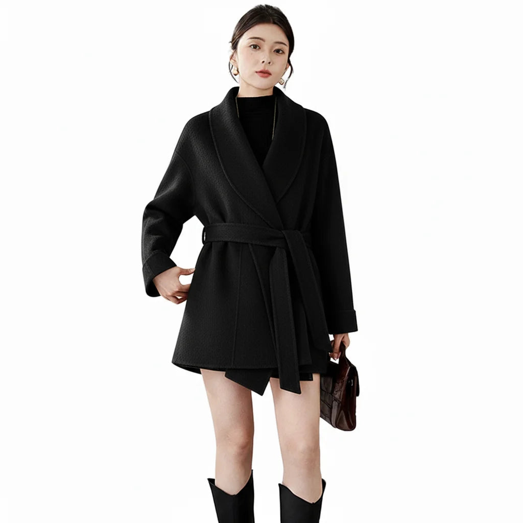 Women's Short Rose-red Double-sided Cashmere Coat | High-end (Wedding Bridal/New Year "War Robe") Woolen Outerwear