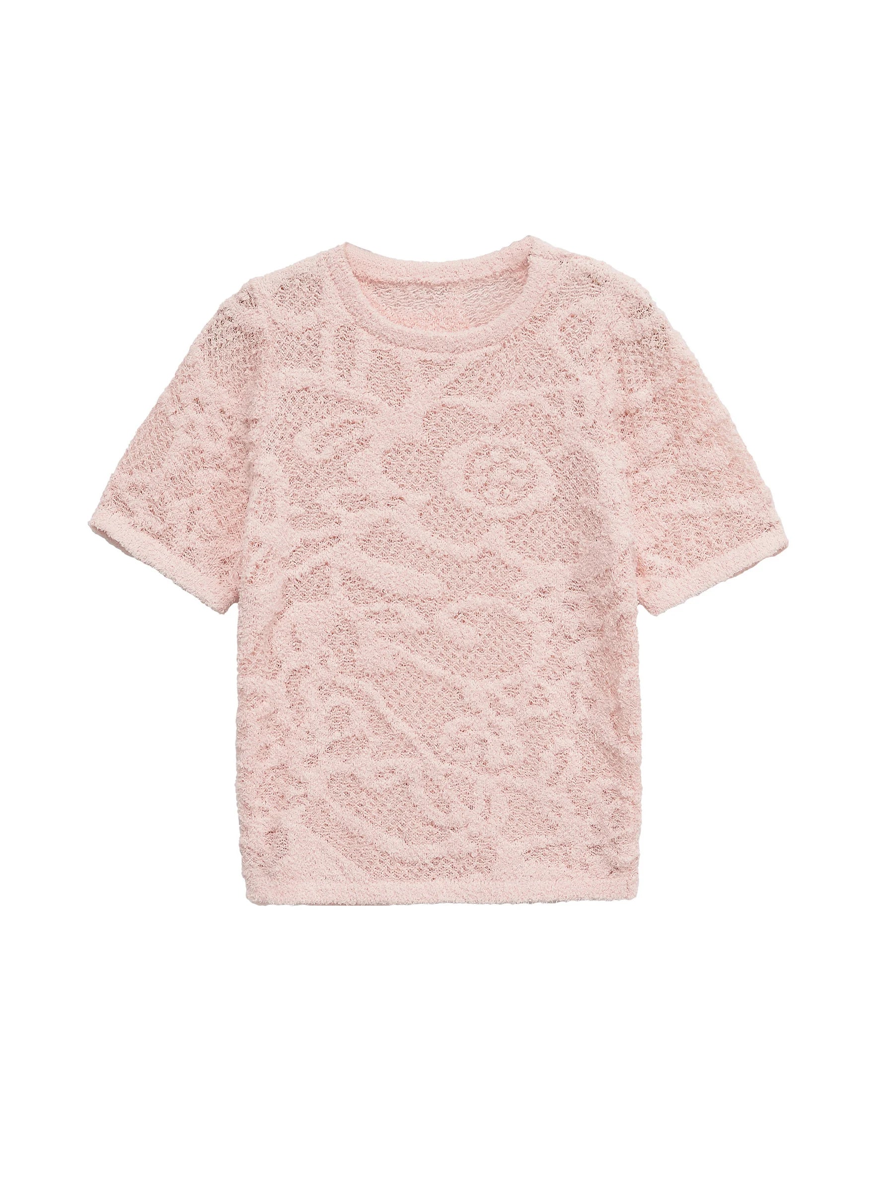 Women's clothing 2025 summer new style fashionable light-cooked style flower print texture knitted top