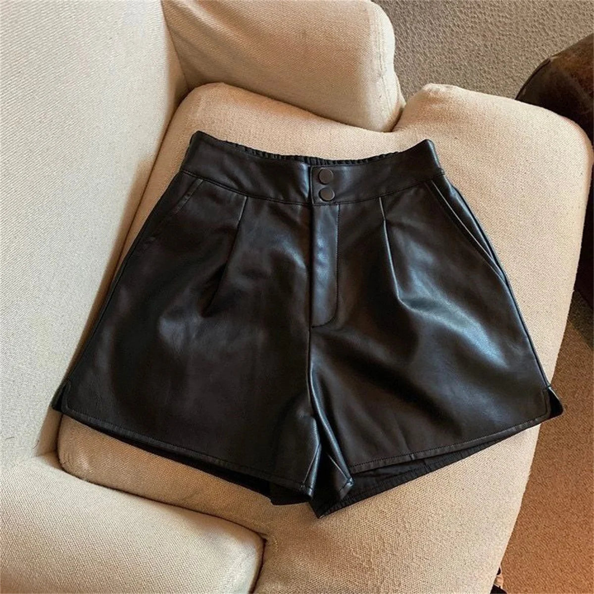 Fashion PU Shorts For Women 2025 Autumn Winter Retro New In Short Pant Solid High Waist Chic Shorts Lady Y2k Casual Street Wear