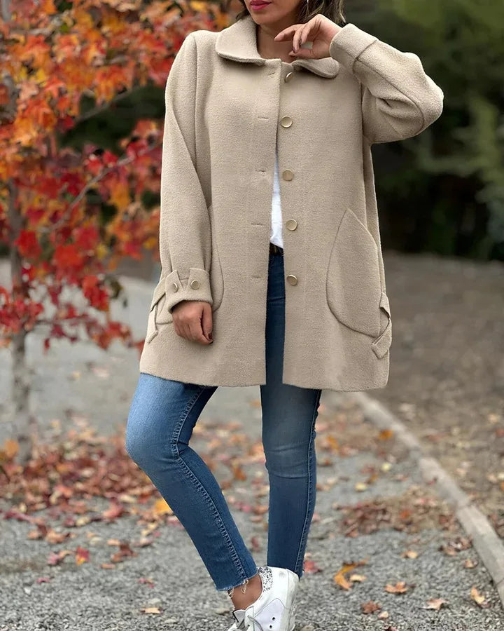 2024 Autumn and Winter New Style Women's Lapel Solid Color Casual Bow Woolen Coat Women's Clothing Пальто Женское