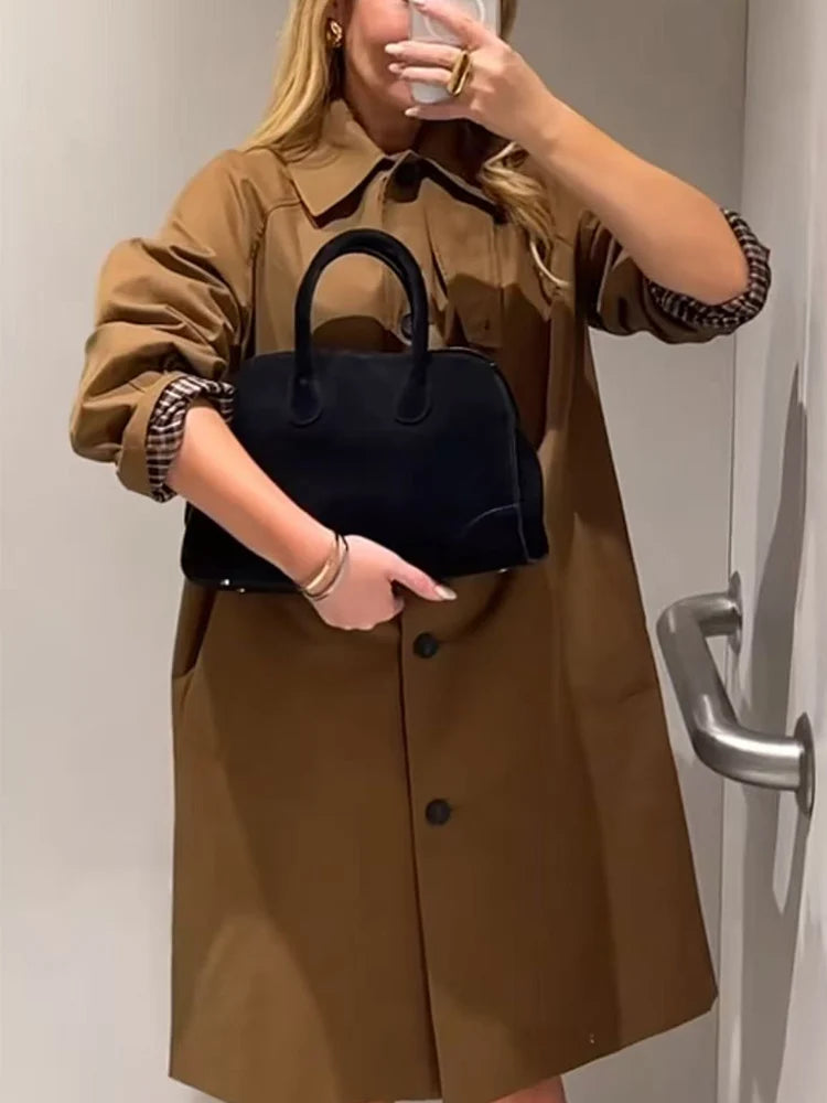 2025 New Women Mid-length Trench Coat Solid Single-Breasted Stand Collar Classic Windbreaker Female Casual Chic Outerwear